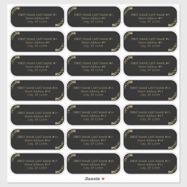 Elegant Black and Gold Wedding Guest Address Sticker | Zazzle