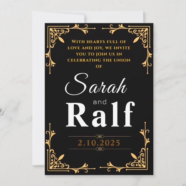 Elegant Black and Gold wedding invitation (Front)