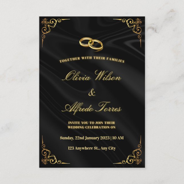 Elegant Black and Gold Wedding Invitation (Front)
