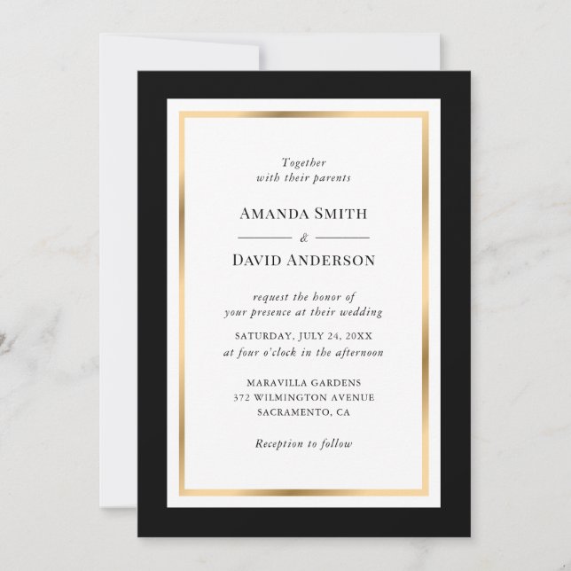Elegant Black and Gold Wedding Invitation (Front)