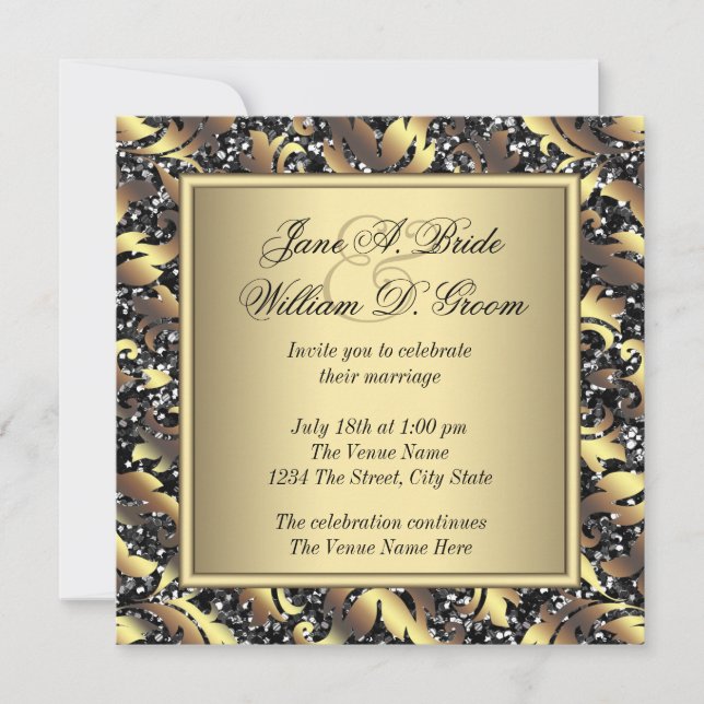 Elegant Black and Gold Wedding Invitation (Front)
