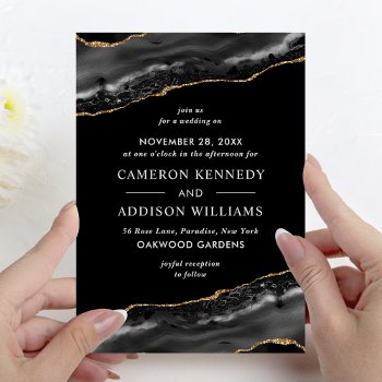 Elegant Black And Gold Wedding Invitation by girly_girl_graphics at Zazzle