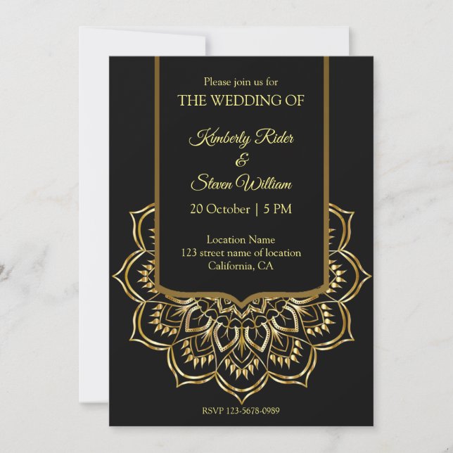 Elegant Black And Gold Wedding Invitation (Front)