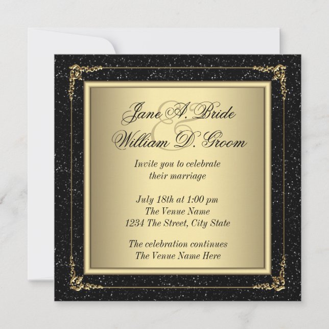 Elegant Black and Gold Wedding Invitation (Front)