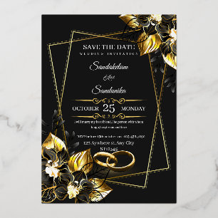 Elegant Black and Gold Wedding Invitation Luxury Foil Invitation
