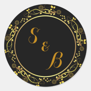 Elegant Black and Gold Wedding Invitation Sticker