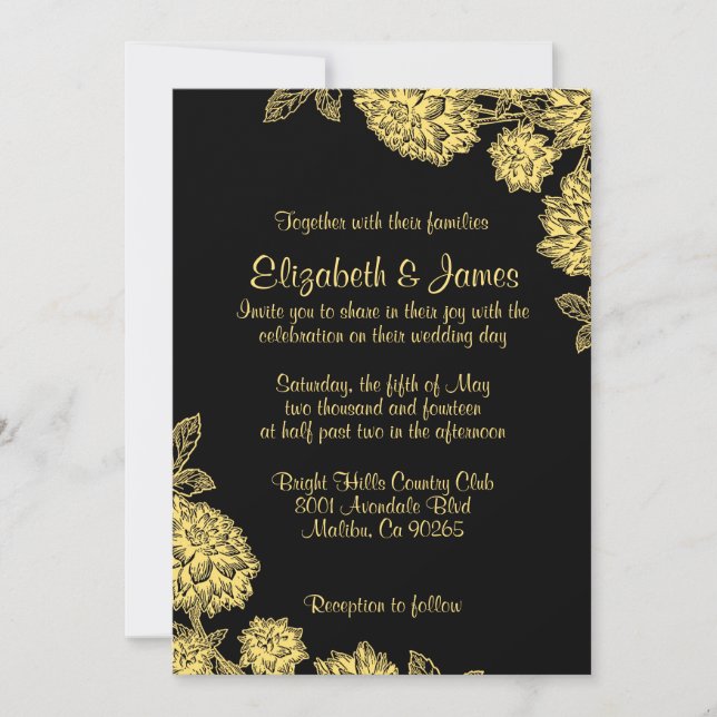 Elegant Black And Gold Wedding Invitations (Front)