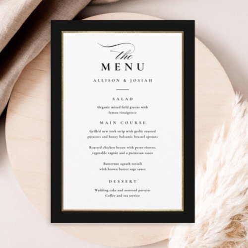 Elegant Black and Gold Wedding Menu