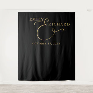 Elegant Black And Gold Wedding Photo Backdrop