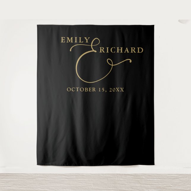 Elegant Black And Gold Wedding Photo Backdrop (Front)