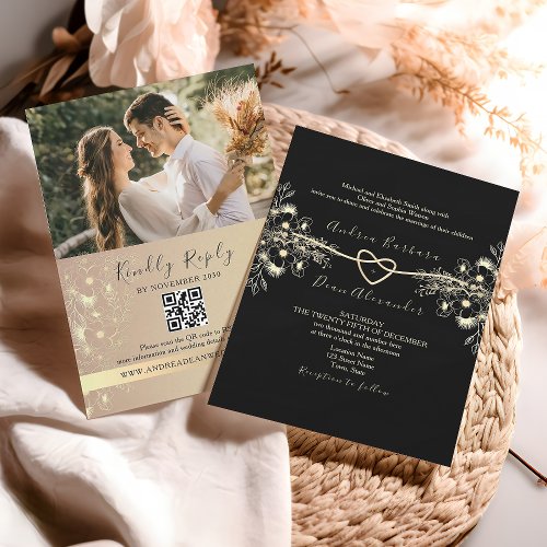 Elegant Black and Gold Wedding QR Code Invitation