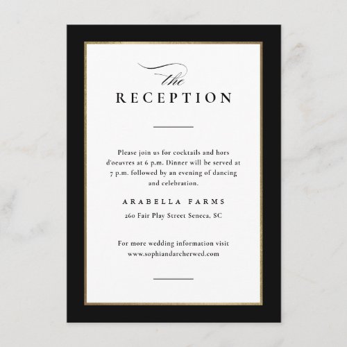 Elegant Black and Gold Wedding Reception Enclosure Card