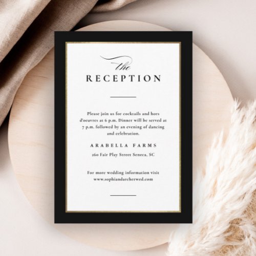 Elegant Black and Gold Wedding Reception Enclosure Card