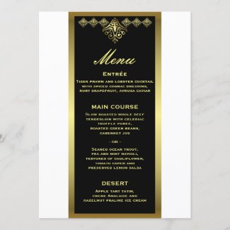 Elegant Black and Gold Wedding Reception Menu