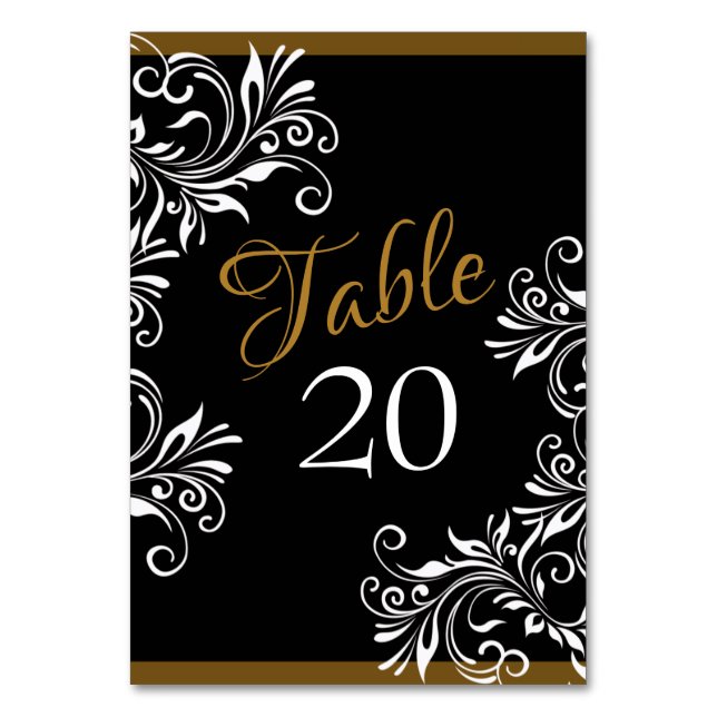 Elegant Black and Gold Wedding Reception Table Number (Front)