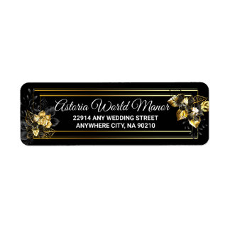 Elegant black and gold  wedding return address label