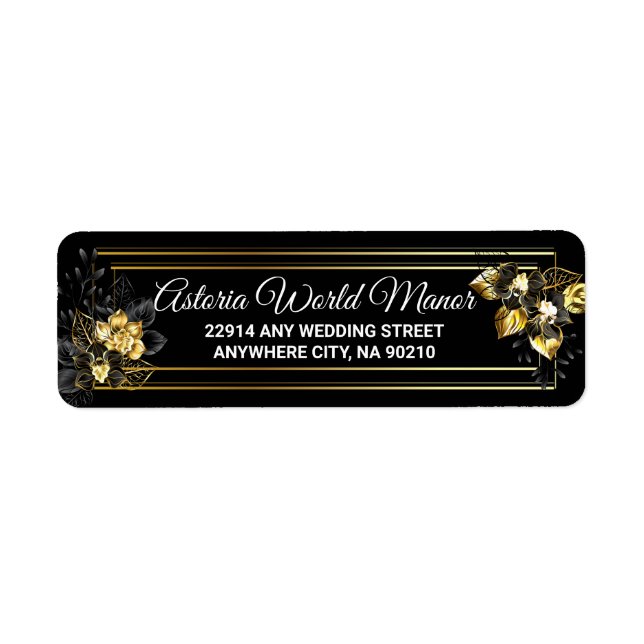 Elegant black and gold  wedding return address label (Front)