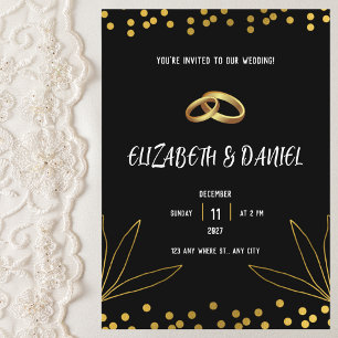 Elegant Black and Gold Wedding Ring Invitation