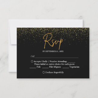 Elegant Black and Gold Wedding RSVP Card