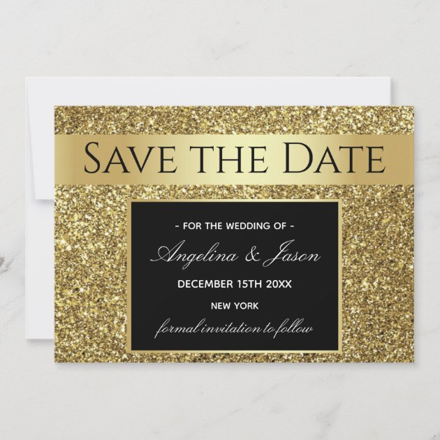 AMELIA elegant black luxury gold glitter style self editable and printable template wedding save the date card