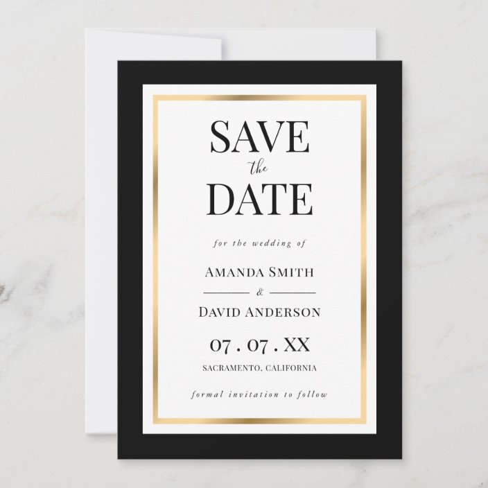 Elegant Black and Gold Wedding Save The Date Cards | Zazzle.com