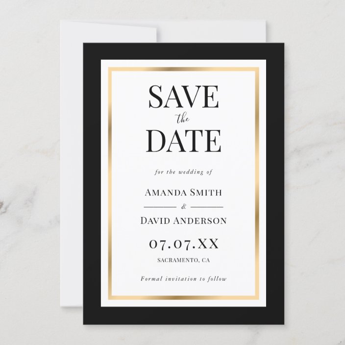 Elegant Black and Gold Wedding Save The Date Cards