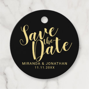 Elegant Black and Gold Wedding Save the Date Favor Tags