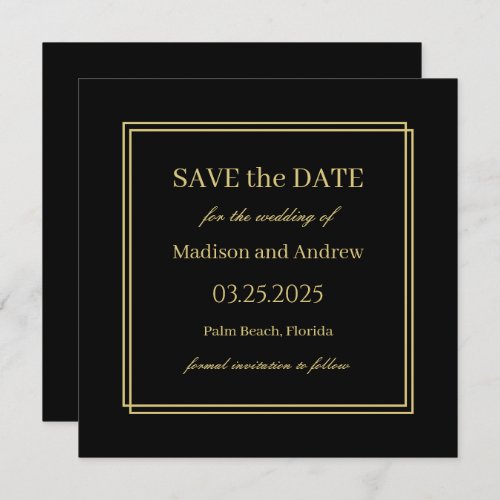 Elegant Black and Gold Wedding Save the Date Invit Invitation