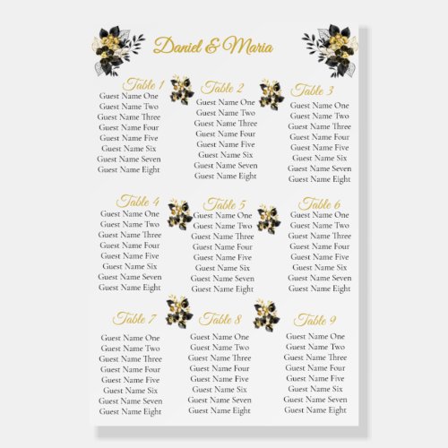 Elegant Black and Gold Wedding Seating Chart Foam Board