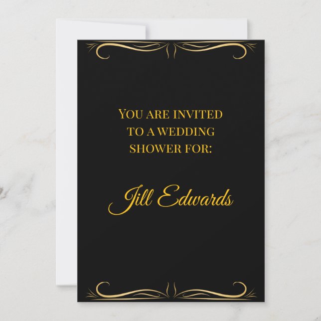 Elegant Black and Gold Wedding Shower Invitation (Front)