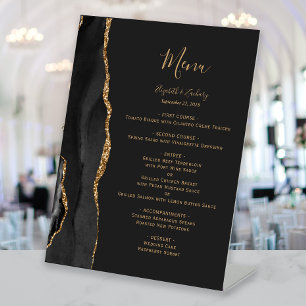 Elegant Black and Gold Wedding Table Menu Pedestal Sign