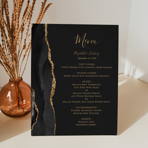 Elegant Black and Gold Wedding Table Menu Pedestal Sign