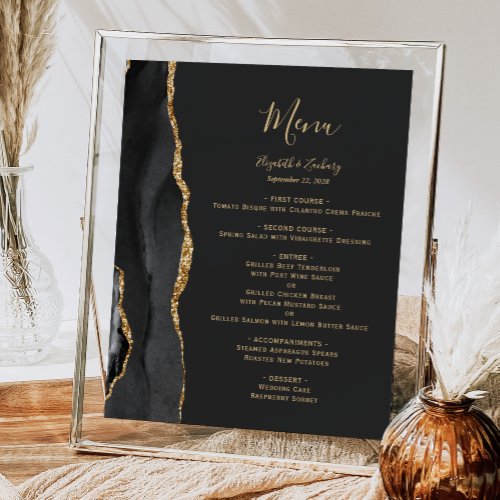 Elegant Black and Gold Wedding Table Menu Poster