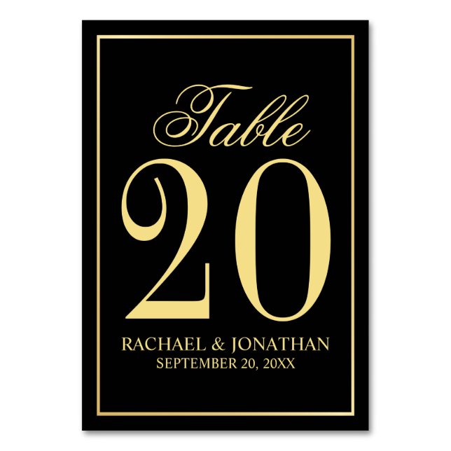 Elegant Black and Gold Wedding Table Number (Front)