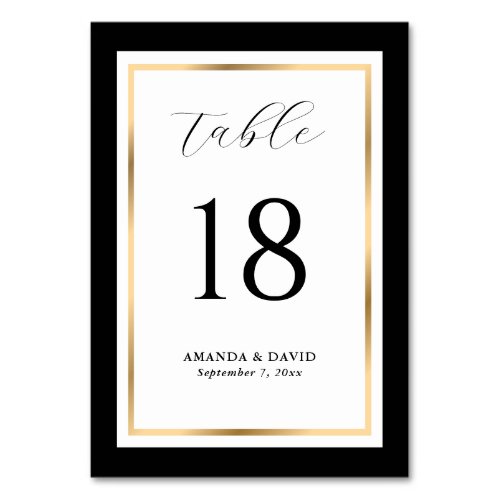 Elegant Black and Gold Wedding Table Number