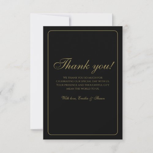 Elegant Black and Gold Wedding Thank You Card