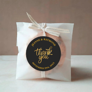 Elegant Black And Gold Wedding Thank You Favor Classic Round Sticker