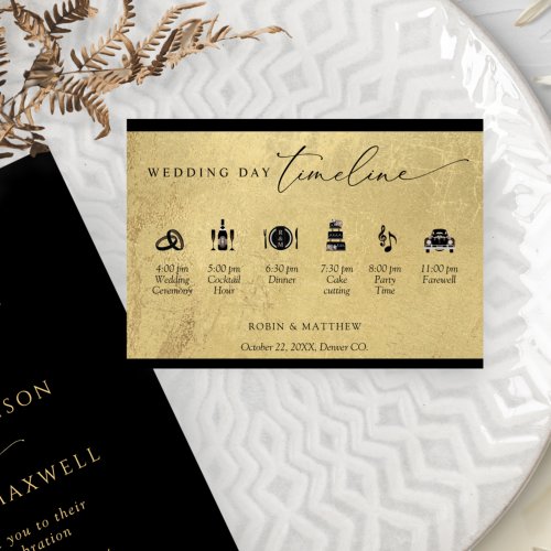 Elegant Black and Gold Wedding Timeline Enclosure Card