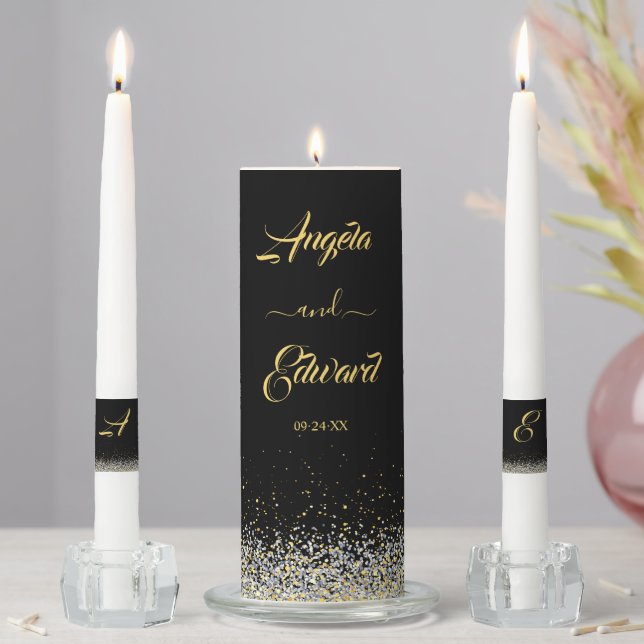 Elegant Black And Gold Wedding Unity Candle Set (In Situ)