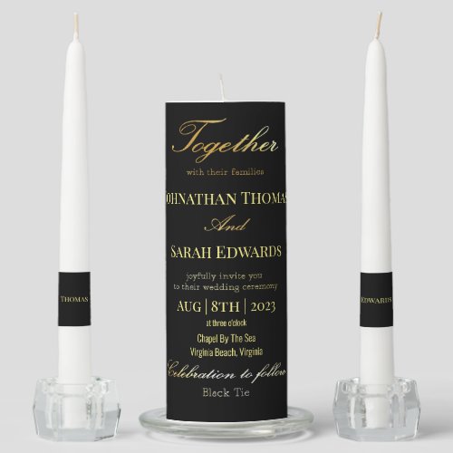 Elegant Black And Gold Wedding Unity Candle Set