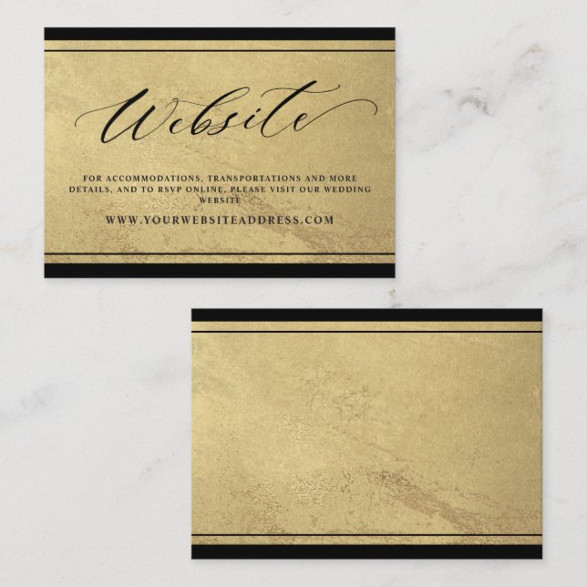 Elegant Black and Gold Wedding Website Enclosure C Card (Front/Back)