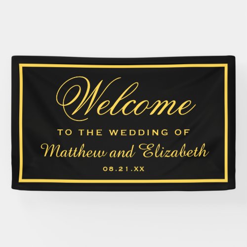 Elegant Black and Gold Wedding Welcome Banner
