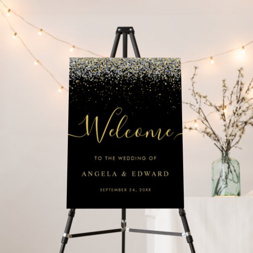 Elegant Black And Gold Wedding Welcome Sign