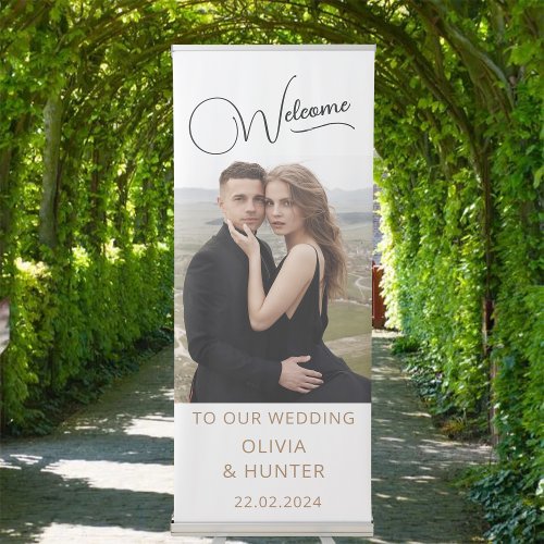 Elegant Black and Gold Welcome Wedding Photo Retractable Banner
