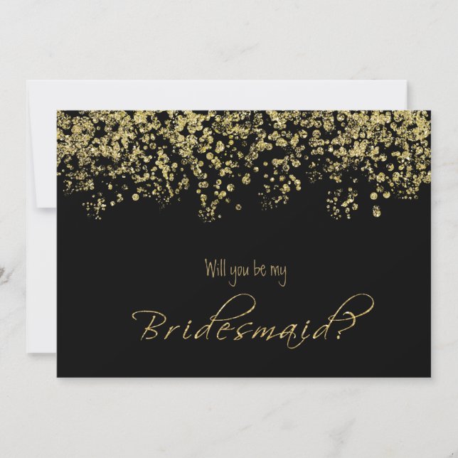 Elegant black and Gold Will you be my bridesmaid? Invitation (Front)