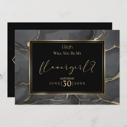 Elegant Black and Gold  Will You Be My Flower Girl Invitation