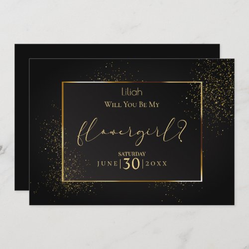 Elegant Black and Gold  Will You Be My Flower Girl Invitation