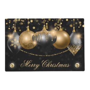 Elegant Black and Gold Winter Baubles Christmas Placemat