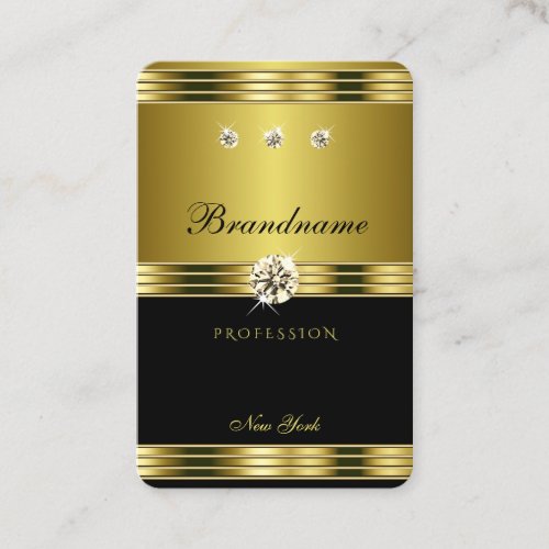 Elegant Black and Gold with Luxurious Diamonds Business Card