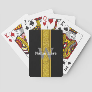 Elegant Black and Gold with Monogram and Name Poker Cards